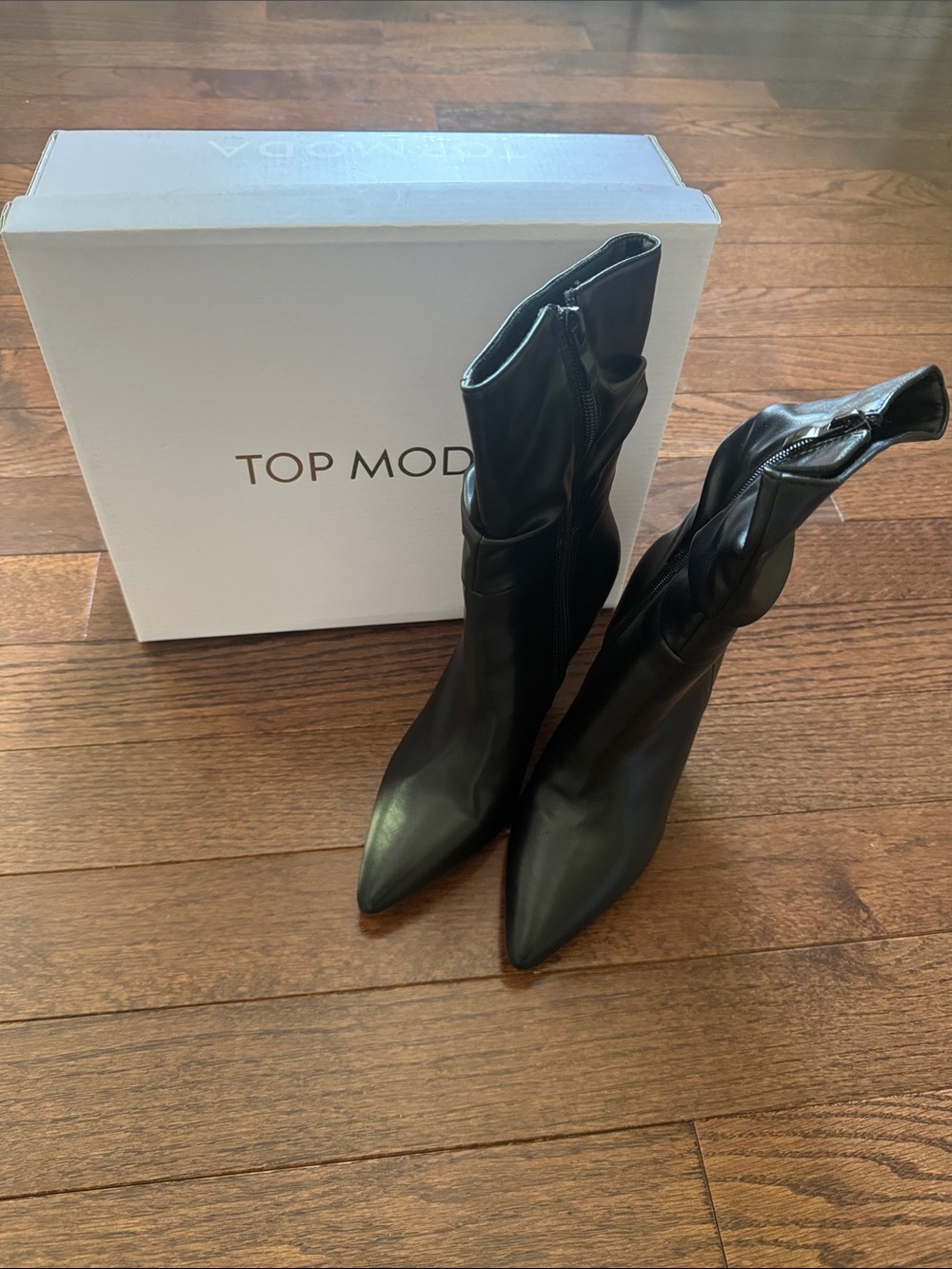 TOP Moda Black Pointed Toe Mid-Calf Heeled Boots